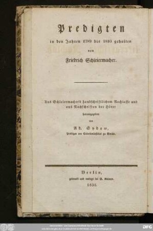 Zweite Abtheilung, Siebenter Band: Predigten in den Jahren 1789 bis 1810 gehalten