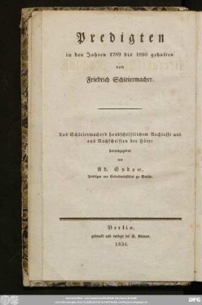 Zweite Abtheilung, Siebenter Band: Predigten in den Jahren 1789 bis 1810 gehalten