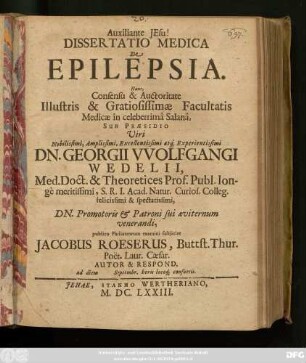 Dissertatio Medica De Epilepsia