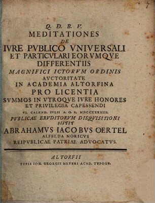 Meditationes de iure publico universali et particulari eorumque differentiis