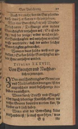 Titulus XXXVIII. Von Grentzen und Nachbarlichen irrungen.