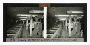 Setzen eines Stahlstempels mit Setzvorrichtung der Gutehoffnungshütte, Zeche Jacobi 1950