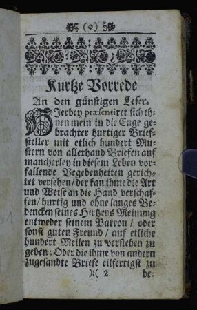 Kurtze Vorrede An den günstigen Leser.