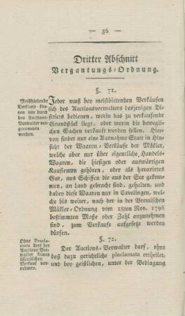Dritter Abschnitt Vergantungs-Ordnung.