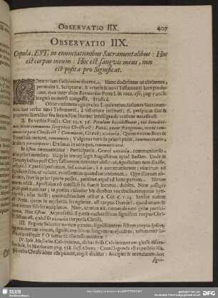 Observatio IIX. Copula, EST, in enunciationibus Saramentalibus: Hoc est corpus meum: Hoc est sanguis meus, non est posita pro Significat