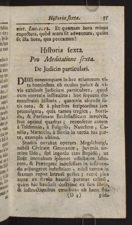 55-68, Historia sexta. Pro Meditatione sexta. De Judicio particulari
