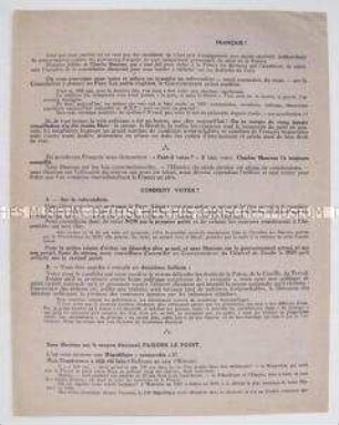 Propagandaflugblatt mit konservativer Ausrichtung zur politischen Neuordnung Frankreichs nach der Befreiung von der deutschen Besatzung