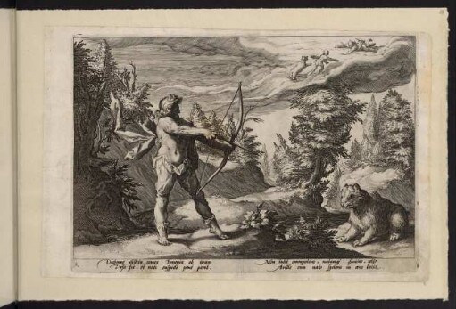 33r-33v, Blatt 9: Arcas zielt mit dem Pfeil auf seine Mutter Callisto, die sich in einen Bären verwandelt hat