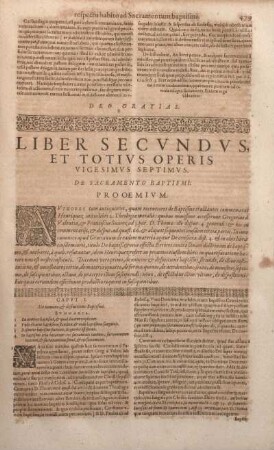 Liber Secvndvs, Et Totivs Operis Vigesimvs Septimvs. De Sacramento Baptismi.