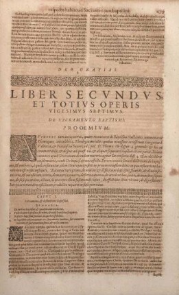 Liber Secvndvs, Et Totivs Operis Vigesimvs Septimvs. De Sacramento Baptismi.