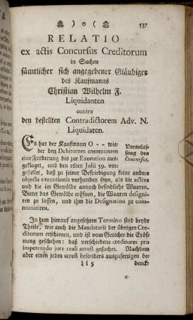 Relatio ex actis Concursus Creditorum ...