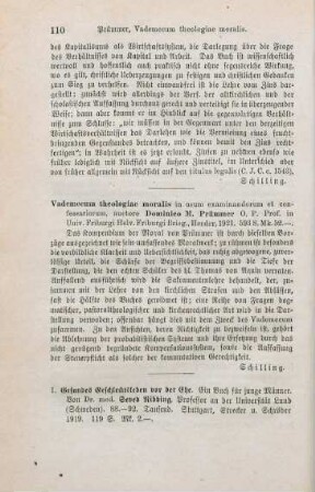 110 [Rezension] Prümmer, Dominikus Maria, Vademecum theologiae moralis in usum examinandorum et confessariorum