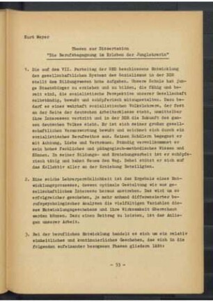 Die Berufsbegegnung im Erleben der Junglehrerin : Thesen zur Dissertation