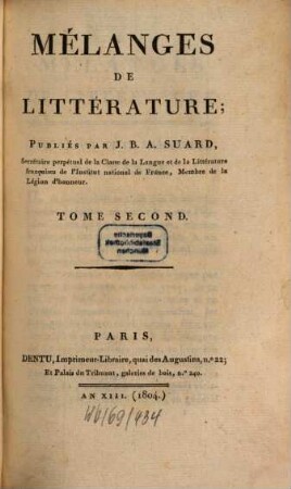 Mélanges de littérature, 5 = t. 2