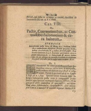Cap. VIII. De Pactis, Conventionibus, ac Contractibus balneantium & circa balneum