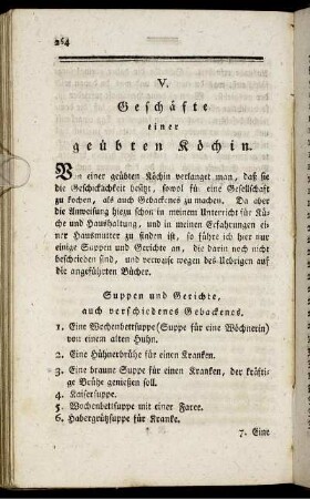 V. Geschäfte einer geübten Köchin.