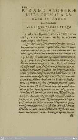 P. RAMI ALGEBRAE LIBER PRIMUS A LAZARO SCHONERO ementdatus.