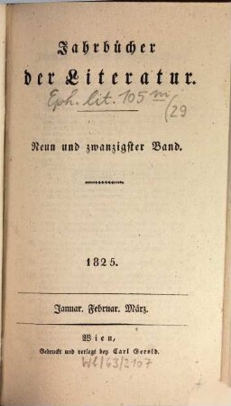 Jahrbücher der Literatur. 29. 1825