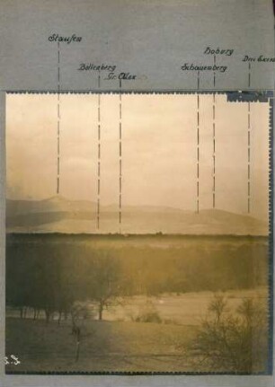 Foto aus der Beobachtungsstelle des "Artillerie-Kommandeurs Lutterbach" mit dem Ausschnitt Staufen - Bollenberg - Schauenberg - Hoburg - Drei Exen (Rundbild)