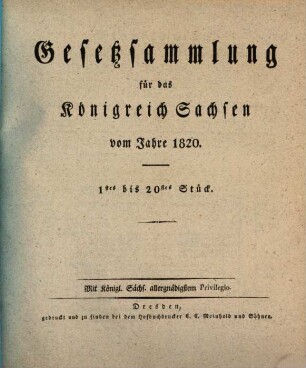 Gesetzsammlung für das Königreich Sachsen. 1820