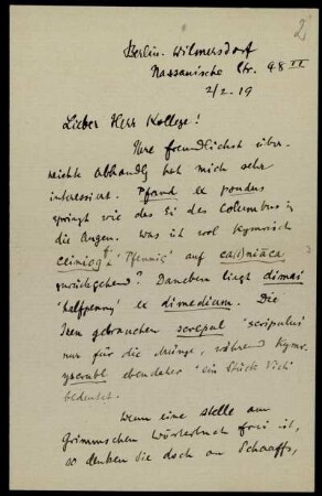 Nr. 2: Brief von Kuno Meyer an Edward Schröder, Berlin, 2.2.1919