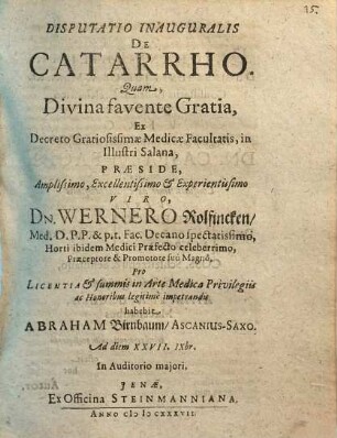 Disputatio Inauguralis De Catarrho