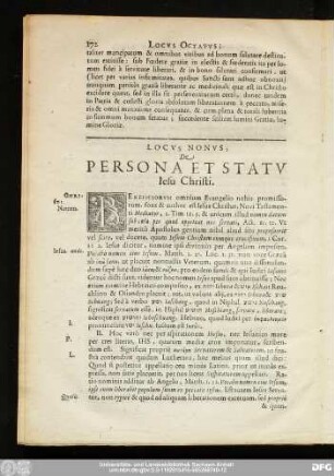 Locus Nonus; De Persona Et Statu Iesu Christi.