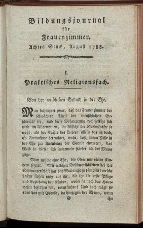 Achtes Stück, August 1788