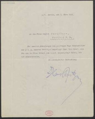 Brief an Adolph Fürstner  : 07.03.1931