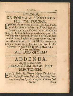Epilogus. De Forma & Scopo Reipublicae Poloniae.