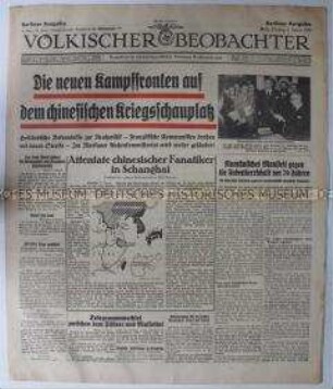 Tageszeitung "Völkischer Beobachter" u.a. zum chinesisch-japanischen Krieg