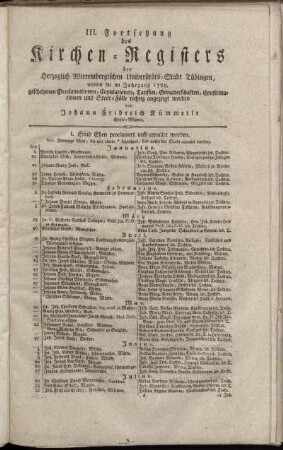 3: Fortsetzung des Kirchen-Registers der Herzoglich Wirtembergischen Universitäts-Stadt Tübingen
