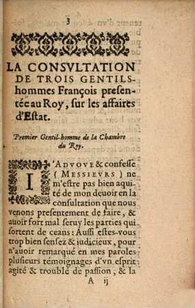 La Consvltation De Trois Gentils-Hommes François