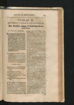 Titulus XI. De Poena Temere Litigantium. Von Straff der ienigen/ so muthwillig und vergeblich Klagen.