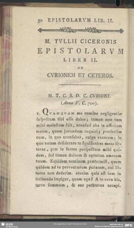 Epistolarum Liber II. Ad Curionem Et Ceteros
