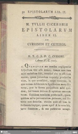Epistolarum Liber II. Ad Curionem Et Ceteros