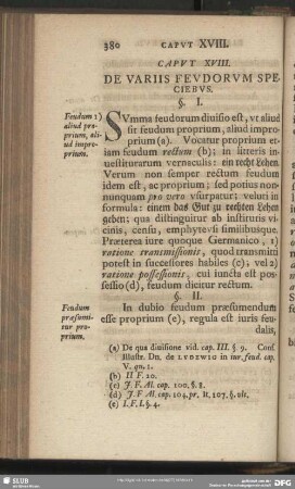 Caput XVIII. De Variis Feudorum Speciebus
