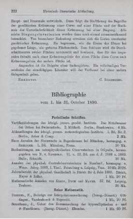 Bibliographie vom 1. bis 31. October 1890.