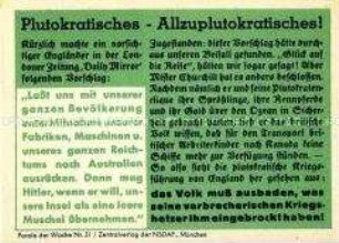 NS-Propagandazettel "Parole der Woche", Nr. 31, mit antibritischer Polemik