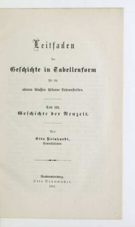 Th. 3: Geschichte der Neuzeit : für die oberen Klassen höherer Lehranstalten