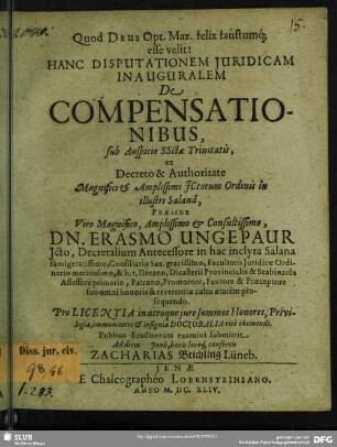 Hanc Disputationem Juridicam Inauguralem De Compensationibus