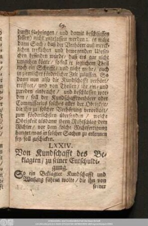 LXXIV. Von Kundschafft des Beklagten/ zu seiner Entschuldigugn.