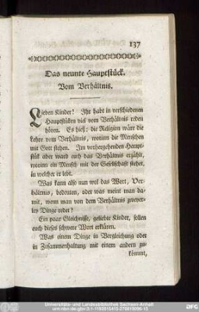 Das neunte Hauptstück. Vom Verhältnis.