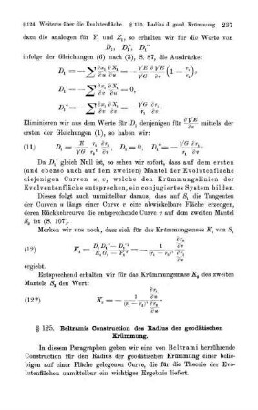 § 125. Beltramis Construction des Radius der geodätischen Krümmung.