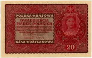 Geldschein, 20 Polnische Mark, 23.8.1919