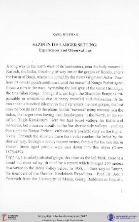 Sazin in its larger setting: Experiences and observations