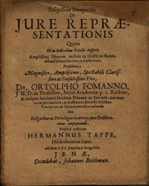 Disquisitio Inauguralis De Iure Repraesentationis