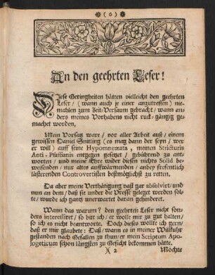 An den geehrten Leser!