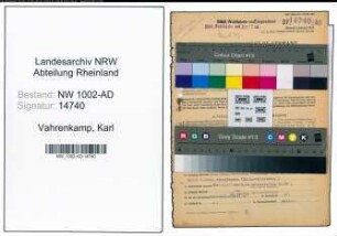Entnazifizierung Karl Vahrenkamp, geb. 09.10.1888 (Verw.Inspektor)