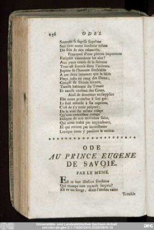 Ode Au Prince Eugene De Savoie. Par Le Meme.